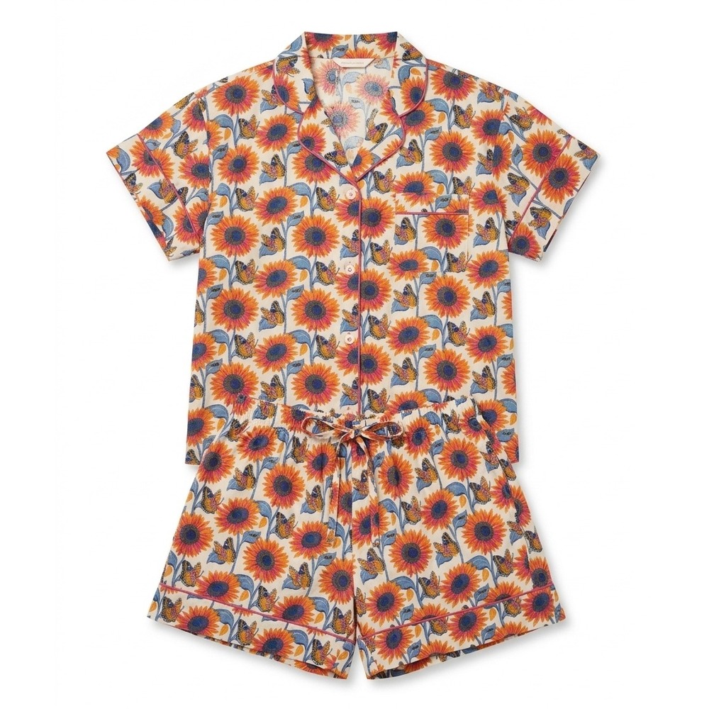 NWT! Denise‎ Rae Sunflower Butterfly Pajama Set Shorts Top Scrunchie Sz S Floral